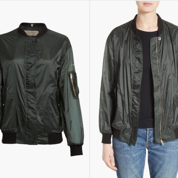 NWOT Burberry Green Mayther Technical Nylon Bomber Jacket Size 4 - Picture 2 of 13